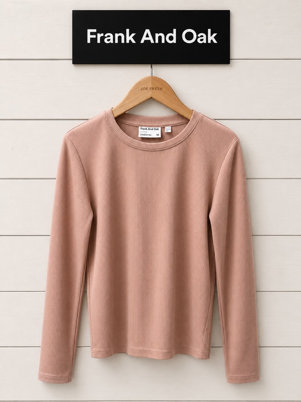 FRANK AND OAK – Size XXS – Dusty Rose Ribbed Long Sleeve Top